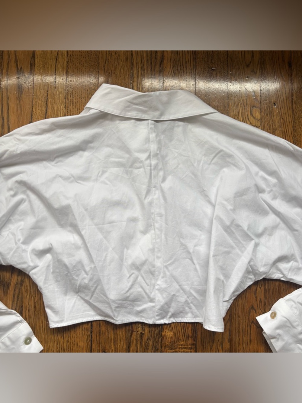 Zara White Cropped Button-Down Shirt w Rouching - Picture 6 of 8